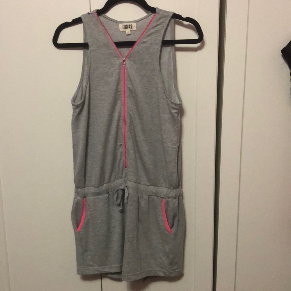 Grey and hot pink romper